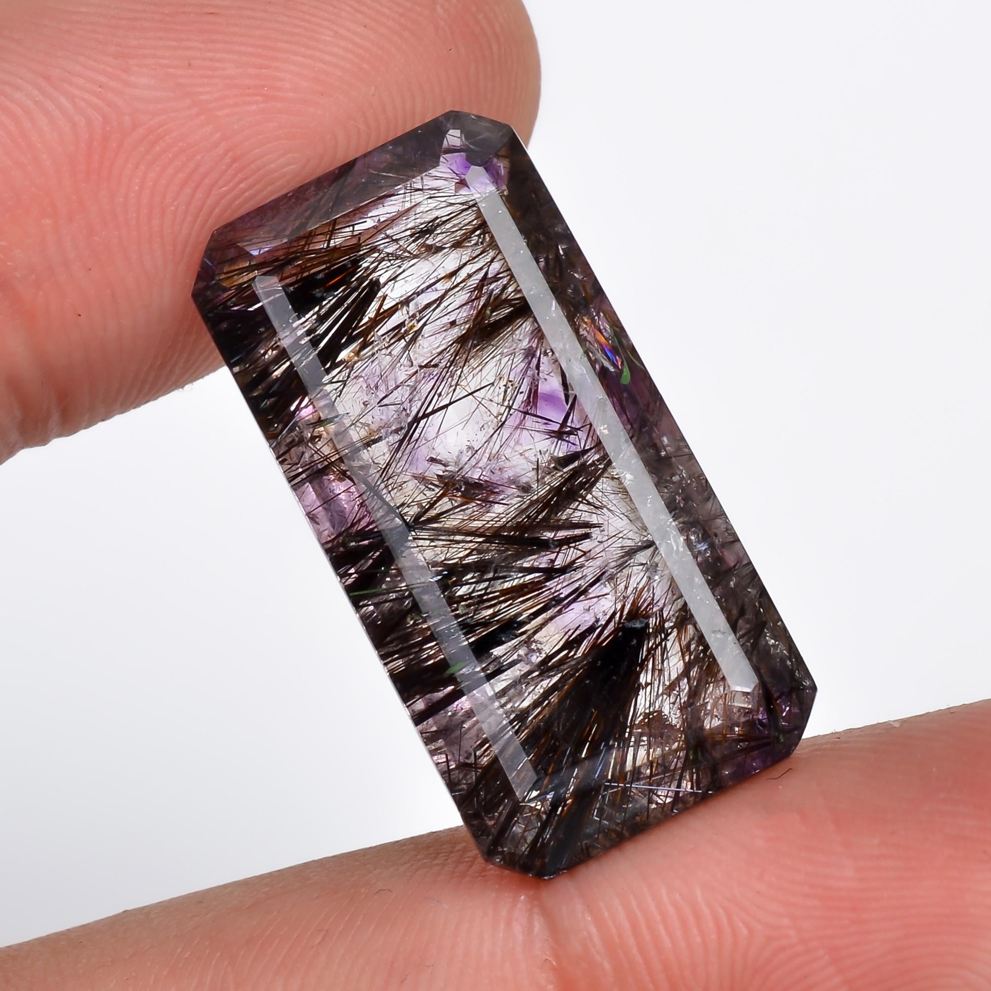 amethyst with cacoxenite natural quartz radiant shape cut stone loose gemstone